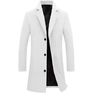 Mens White Wool Blend Trench Coat Notch Lapel Camel Peacoats Winter Overcoat